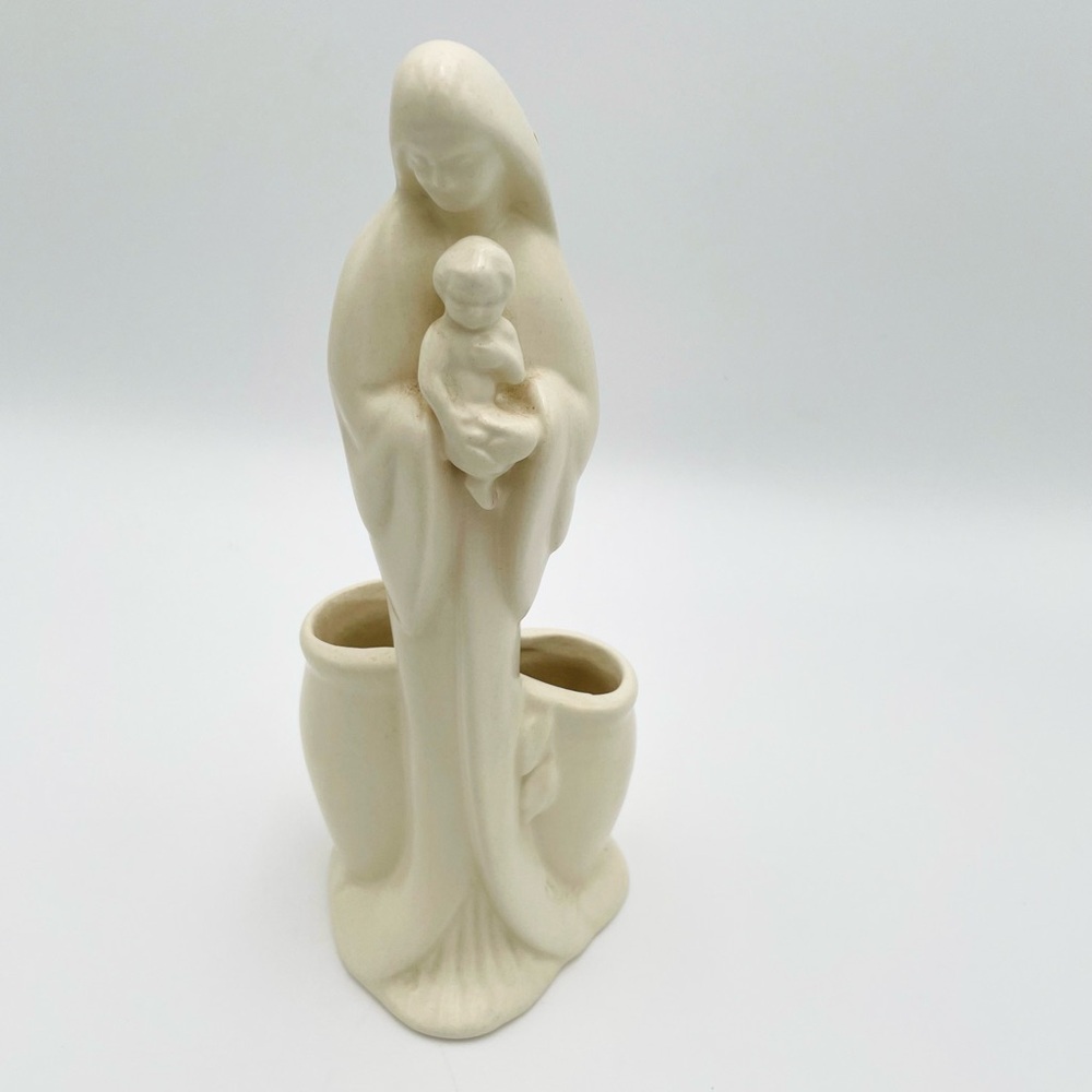 Vintage Haeger Ceramic Abstract Madonna & Child Cream 1940-50s Planter Vase